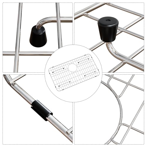 COWHERDING Kitchen Sink Grid and Sink Protectors, 26-1/16" x 14-1/16" Stainless Steel Material Sink Grate for Bottom of Kitchen Sink Rack Accessories with Rear Drain for Single Bowl Sinks, Scratch Prevention - Image 3