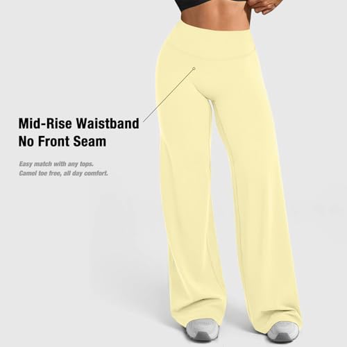 JGS1996 Wide Leg Yoga Pants Bottoms Straight Leg Leggings for Women High Waist Stretch Booty Casual Gym Workout Sweatpants Yellow - Image 3