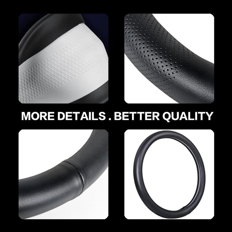 VARGTR Car Steering Wheel Cover,Universal 15 Inch Premium Leather Car Steering Wheel Cover,Best Grip,Perforated Design,Breathable,Non-Slip,Sweat-Absorbent,Warm in Winter and Cool in Summer (Black) - Image 2