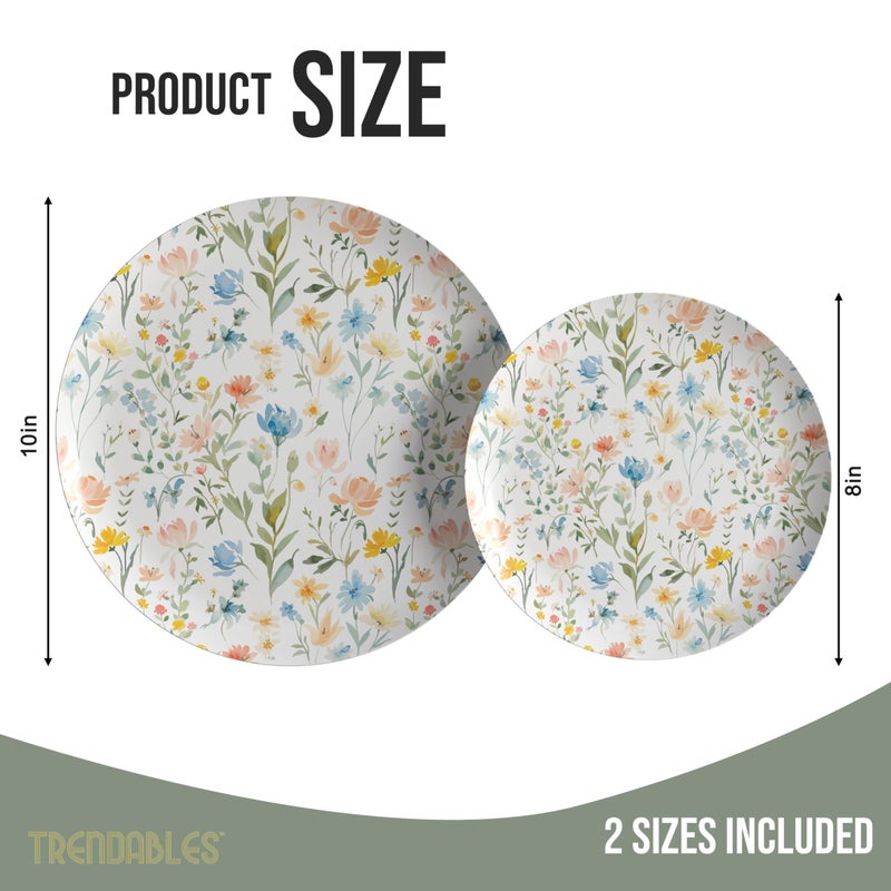 Trendables Heavy Duty Paper Plates Set For 32 Guests - 32 Each Of 8-inch And 10-inch Disposable Plates For Party - Fancy 64 Piece Dinnerware Set For All Occasions | Floral Design, Petite Fleur - Image 2