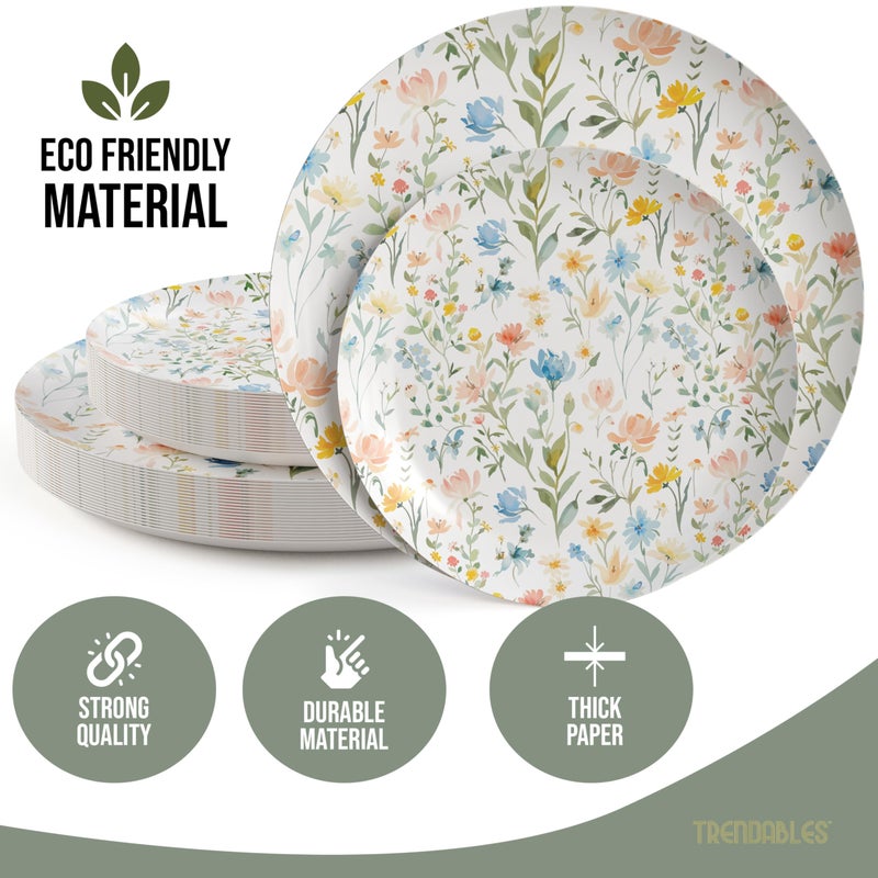 Trendables Heavy Duty Paper Plates Set For 32 Guests - 32 Each Of 8-inch And 10-inch Disposable Plates For Party - Fancy 64 Piece Dinnerware Set For All Occasions | Floral Design, Petite Fleur - Image 3