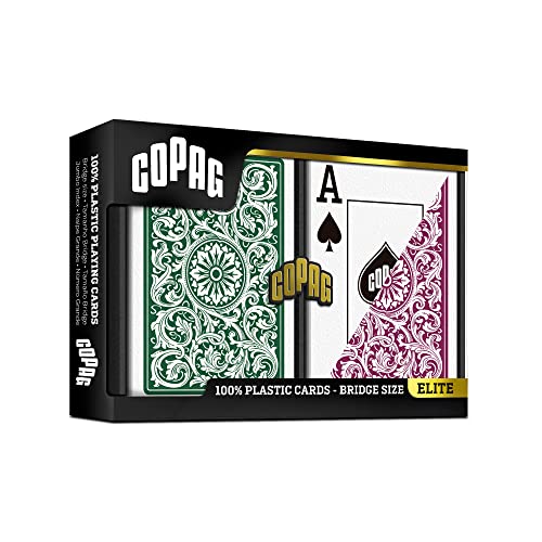 Copag 1546 Design 100% Plastic Playing Cards, Bridge Size (Narrow) Green/Burgundy (Jumbo Index, 1 Set) - Image 2