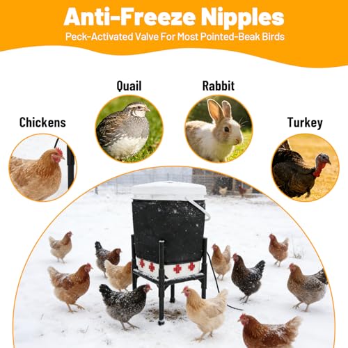 Vevitts Heated Chicken Waterer 5 Gallon with Stand – 20L Chicken Heated Poultry Waterer, 8 Freeze-Proof Nipples with 4 Extras, Chicken Water Heater for Winter, Easy Clean Anti-Tip Design - Image 4