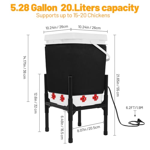 Vevitts Heated Chicken Waterer 5 Gallon with Stand – 20L Chicken Heated Poultry Waterer, 8 Freeze-Proof Nipples with 4 Extras, Chicken Water Heater for Winter, Easy Clean Anti-Tip Design - Image 2