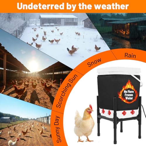 Vevitts Heated Chicken Waterer 5 Gallon with Stand – 20L Chicken Heated Poultry Waterer, 8 Freeze-Proof Nipples with 4 Extras, Chicken Water Heater for Winter, Easy Clean Anti-Tip Design - Image 3