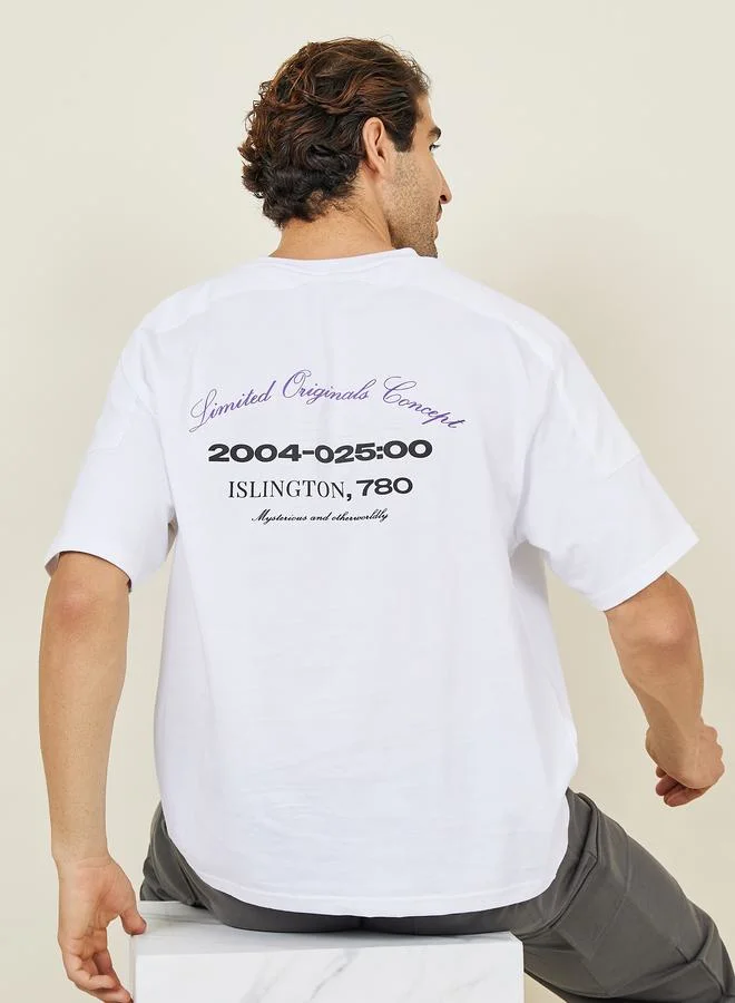 ستايلي Oversized Numeric Front and Back Print Compact Jersey T-shirt with Shoulder Panel Detail