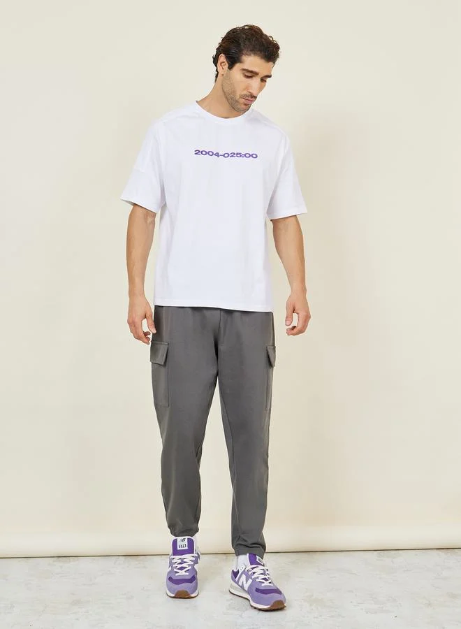 ستايلي Oversized Numeric Front and Back Print Compact Jersey T-shirt with Shoulder Panel Detail