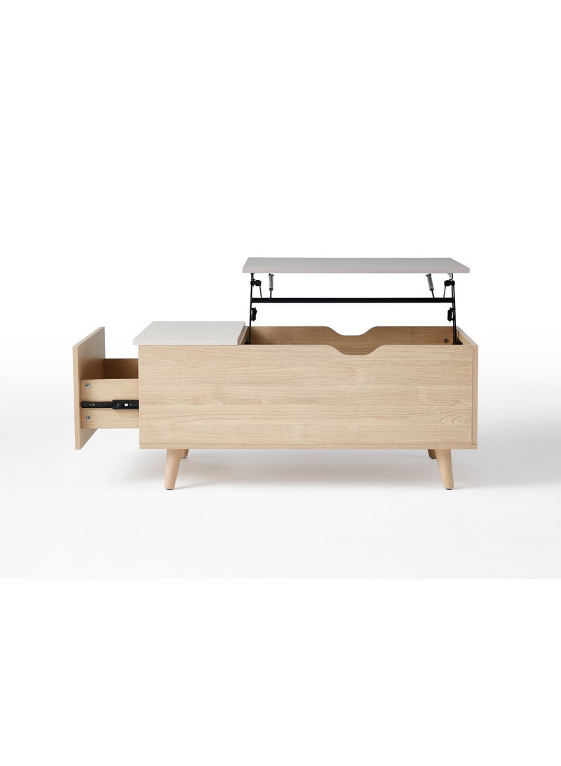 LINCY - 3-in-1 Coffee Table with Sturdy Desk Function, 1 Drawer and Storage Compartment, 98.4L x 54.2W x 43.9H cm