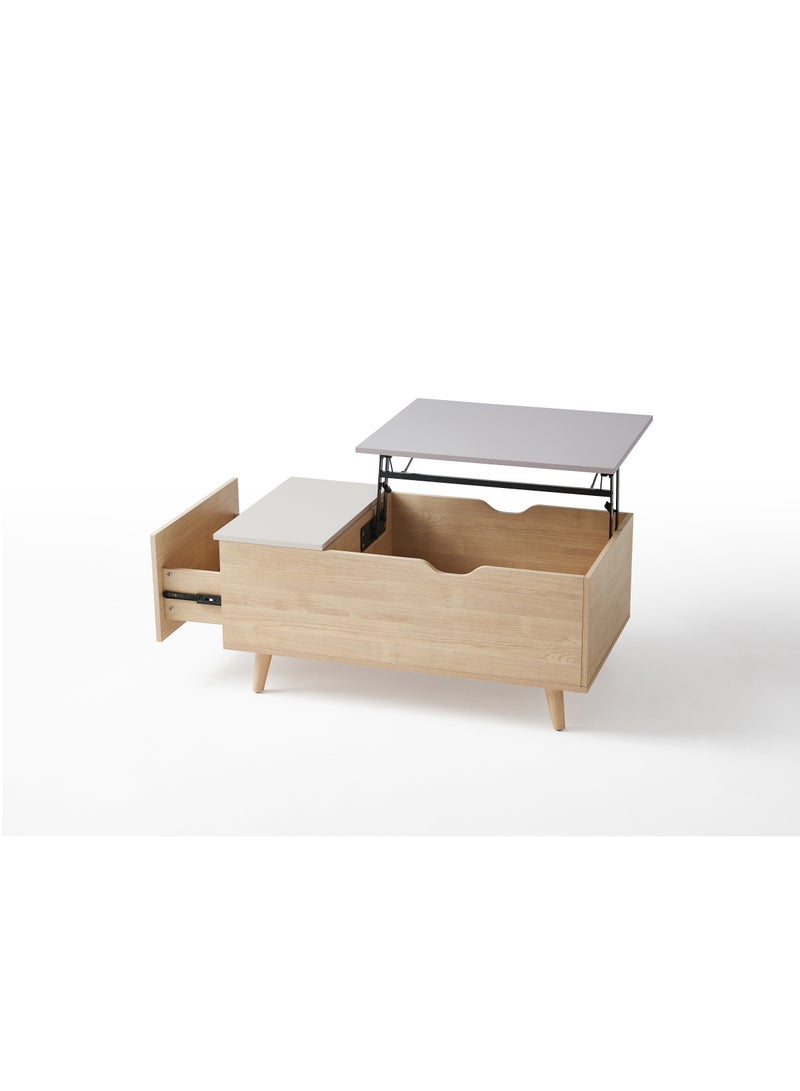 LINCY - 3-in-1 Coffee Table with Sturdy Desk Function, 1 Drawer and Storage Compartment, 98.4L x 54.2W x 43.9H cm