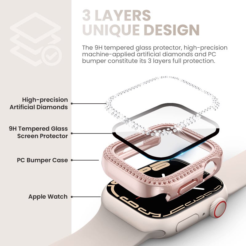 Tensea [3pcs for Apple Watch Screen Protector Case 40mm SE 3/SE 2rd Generation/SE/Series 6/5/4 Accessories, iWatch Diamond Bumper Case with Tempered Glass, Protective Bling Face Cover Women, 40 mm - Image 4