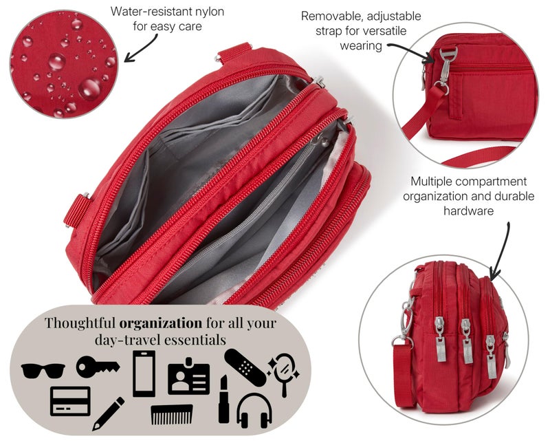 Baggallini womens Triple Zip Bagg Convertible Cross Body, Apple, One Size US - Image 5