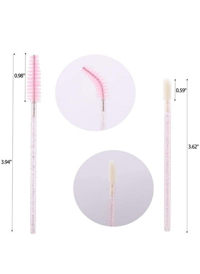200 Disposable Mascara Wand And Lipstick Applicator Wands Crystal Lip Gloss Brush Lash Spoolies For Eyelash Extensions (Pink)