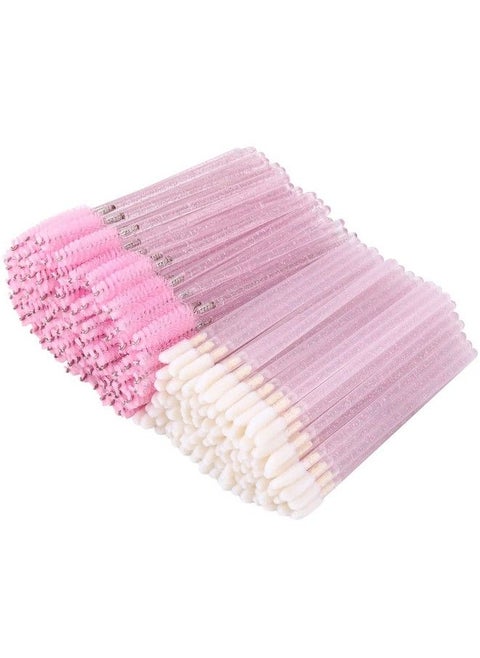 200 Disposable Mascara Wand And Lipstick Applicator Wands Crystal Lip Gloss Brush Lash Spoolies For Eyelash Extensions (Pink)
