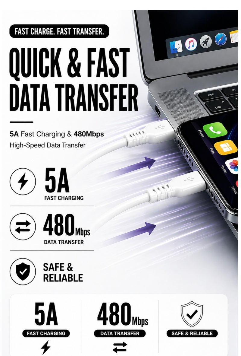 كابل USB إلى Type-C - شحن سريع 5 أمبير، مزامنة بيانات، خالٍ من التشابك، متين - Image 4