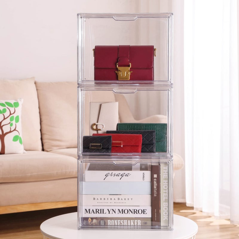 Attelite Plastic Purse and Handbag storage Organizer for Closet, Clear Acrylic Display Case with Magnetic Door for Wallet, Book, Cosmetic, Clutch Organization 3 Pcs - Image 5