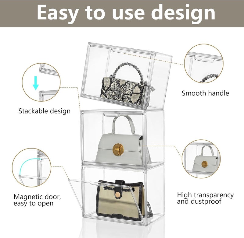 Attelite Plastic Purse and Handbag storage Organizer for Closet, Clear Acrylic Display Case with Magnetic Door for Wallet, Book, Cosmetic, Clutch Organization 3 Pcs - Image 3