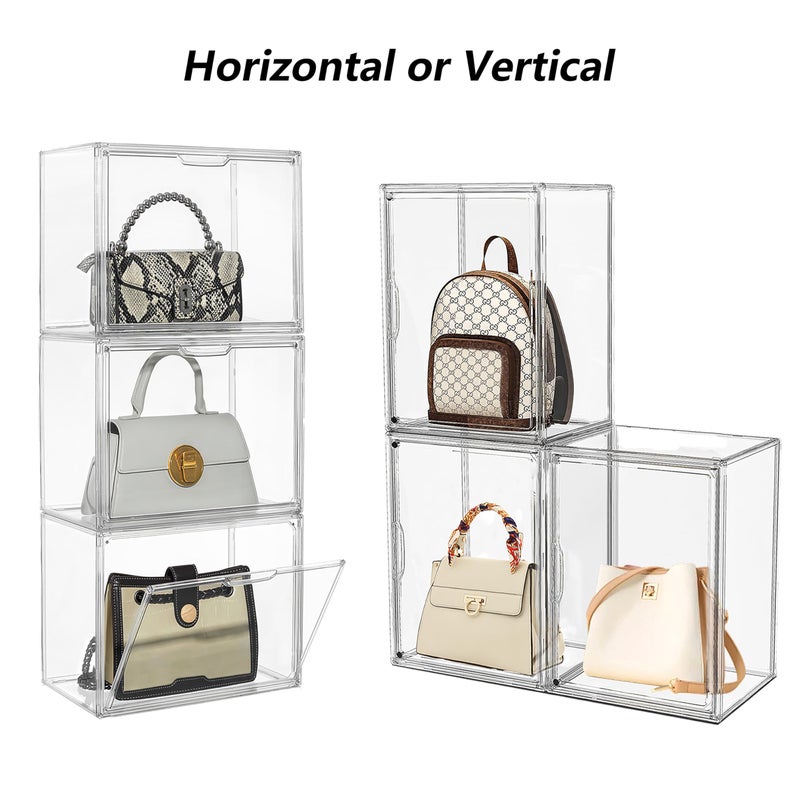 Attelite Plastic Purse and Handbag storage Organizer for Closet, Clear Acrylic Display Case with Magnetic Door for Wallet, Book, Cosmetic, Clutch Organization 3 Pcs - Image 4
