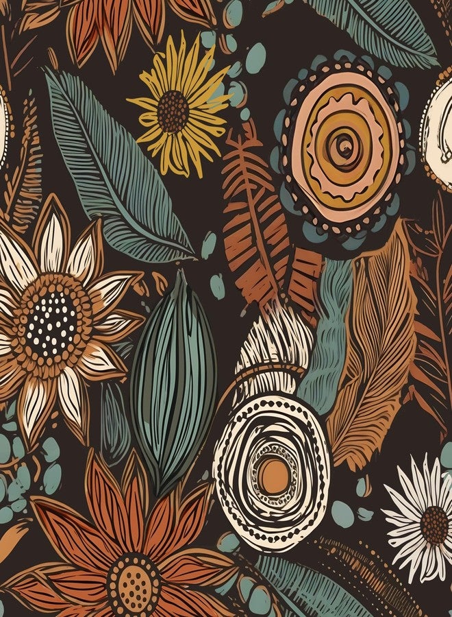 Laatse Boho Floral Wallpaper Peel and Stick,Vintage Botanical Contact Paper 17.5" x 118", Retro Flowers Wall Paper Self Adhesive Removable Waterproof for Walls Shelves Cabinet Table (Orange, Blue, Black) - Image 1