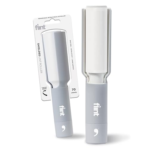 Flint Plus Retractable Lint Remover  Pet Hair Roller for Clothes  Refillable  Reusable Lint Roller with 70 Extra Sticky TearOff Sheets  Value Pack Light Grey