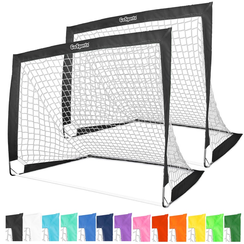 GoSports Team Tone 4 ft x 3 ft Portable Soccer Goals for Kids - Set of 2 Pop Up Nets for Backyard - Black - Image 1