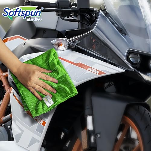 SOFTSPUN Microfiber Cloth - 5 pcs - 40x60 cms - 340 GSM Green - Thick Lint & Streak-Free Multipurpose Cloths - Automotive Microfibre Towels for Car Bike Cleaning Polishing Washing & Detailing - Image 5