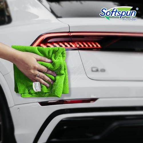 SOFTSPUN Microfiber Cloth - 5 pcs - 40x60 cms - 340 GSM Green - Thick Lint & Streak-Free Multipurpose Cloths - Automotive Microfibre Towels for Car Bike Cleaning Polishing Washing & Detailing - Image 3