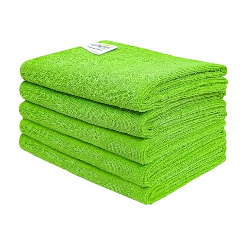 SOFTSPUN Microfiber Cloth - 5 pcs - 40x60 cms - 340 GSM Green - Thick Lint & Streak-Free Multipurpose Cloths - Automotive Microfibre Towels for Car Bike Cleaning Polishing Washing & Detailing - Image 1