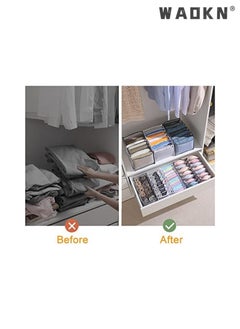 WAOKN 4 PCS 7 Grids Washable Wardrobe Clothes Organizer,Foldable Clothes Organizer for Closet, Clothing Storage Bins,Drawer Mesh Separation Box for T-shirt,Legging,Skirts,Jeans,Kid Clothes (White)  - Image 4
