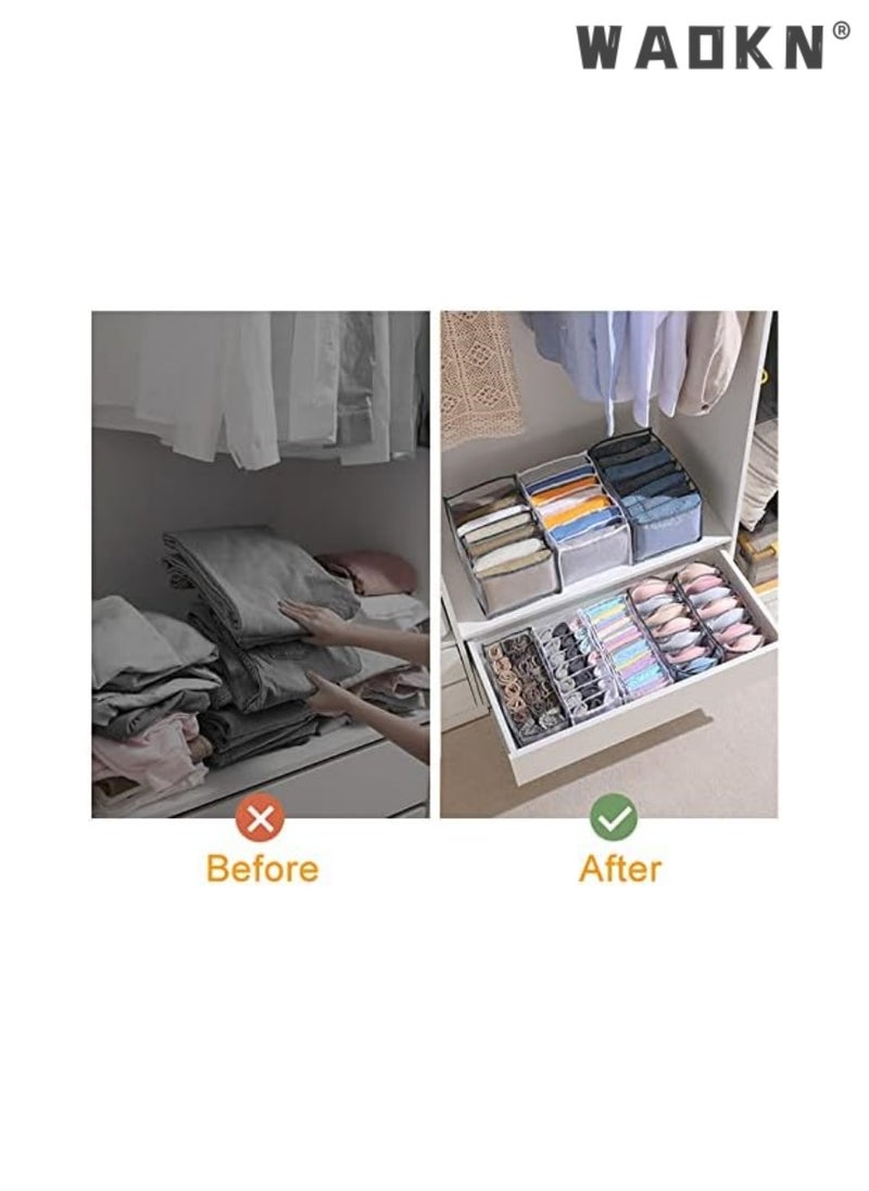 WAOKN 4 PCS 7 Grids Washable Wardrobe Clothes Organizer,Foldable Clothes Organizer for Closet, Clothing Storage Bins,Drawer Mesh Separation Box for T-shirt,Legging,Skirts,Jeans,Kid Clothes (White)  - Image 4