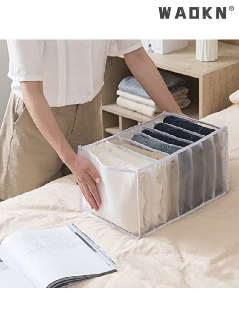 WAOKN 4 PCS 7 Grids Washable Wardrobe Clothes Organizer,Foldable Clothes Organizer for Closet, Clothing Storage Bins,Drawer Mesh Separation Box for T-shirt,Legging,Skirts,Jeans,Kid Clothes (White)  - Image 5