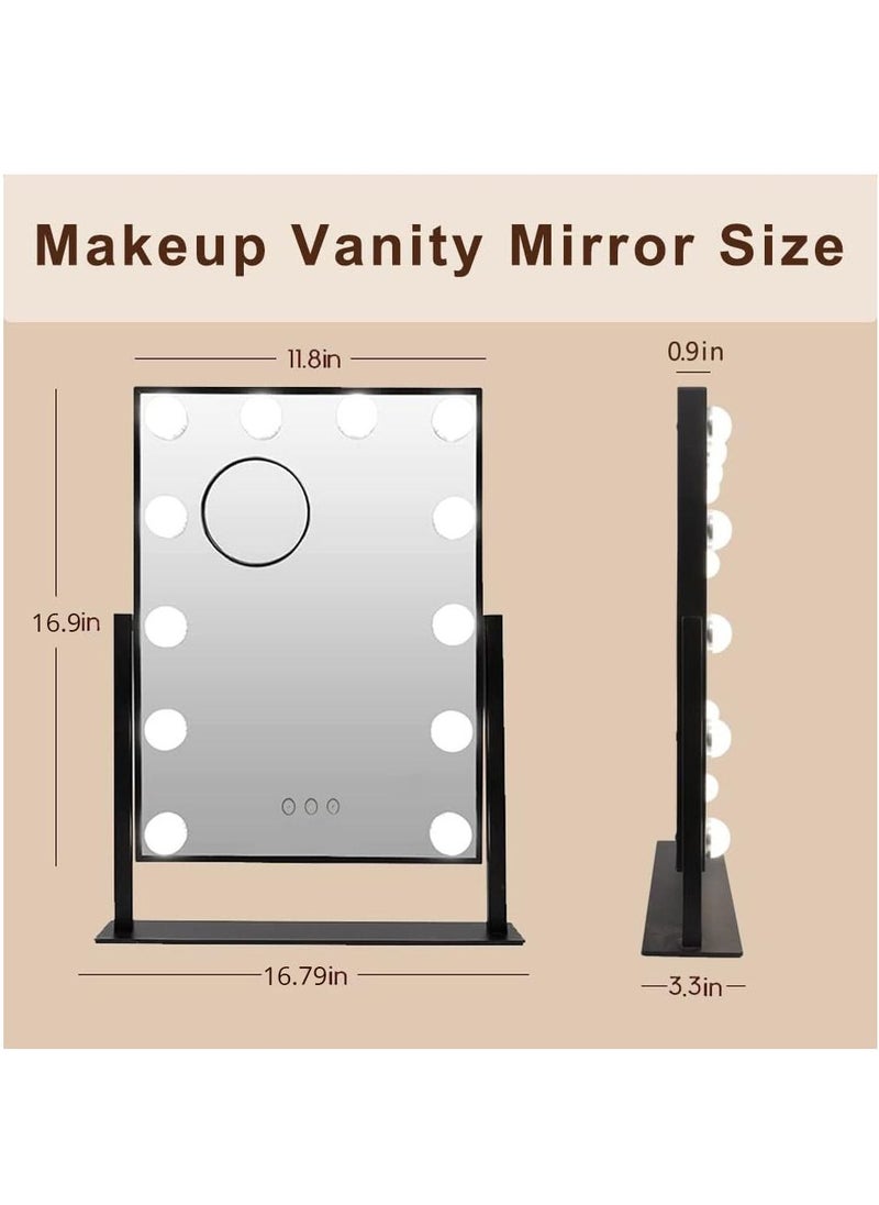 XiuWoo - Smart Touch Control Electric Tabletop Makeup Mirror, Vanity Mirror with 12 Dimmable Bulbs LED Lights, Three Color Lighting Modes, 360°Rotation - Image 1