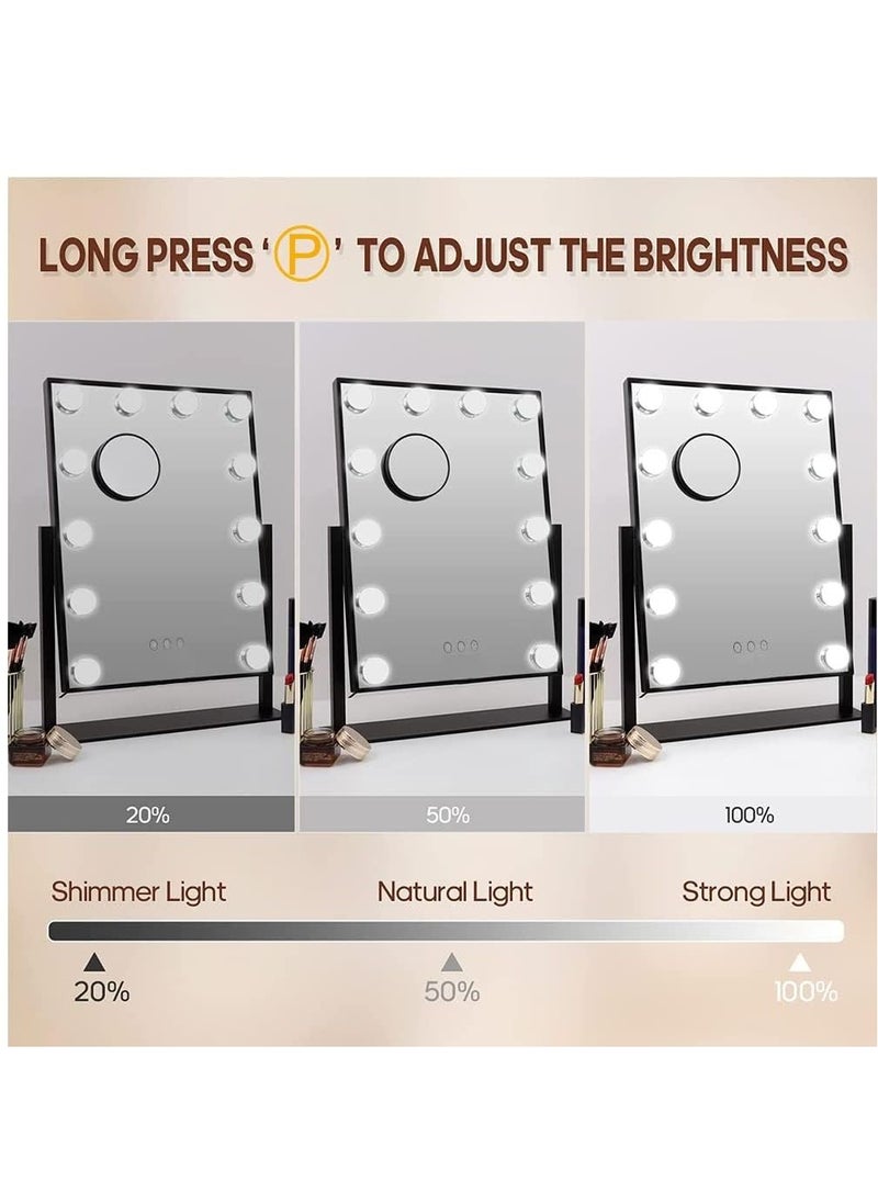 XiuWoo - Smart Touch Control Electric Tabletop Makeup Mirror, Vanity Mirror with 12 Dimmable Bulbs LED Lights, Three Color Lighting Modes, 360°Rotation - Image 1