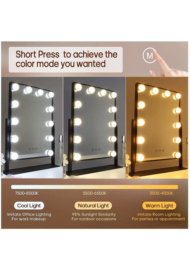 XiuWoo - Smart Touch Control Electric Tabletop Makeup Mirror, Vanity Mirror with 12 Dimmable Bulbs LED Lights, Three Color Lighting Modes, 360°Rotation - Image 1