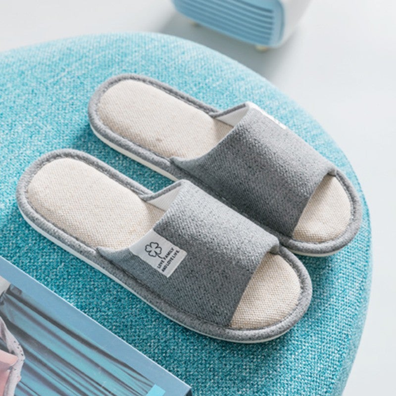 Linen Slippers for Men and Women Spring and Autumn Home Indoor Cotton and Linen Home Couple Fabric Non-Slip Mute Floor Slippers for Four Seasons Light gray
