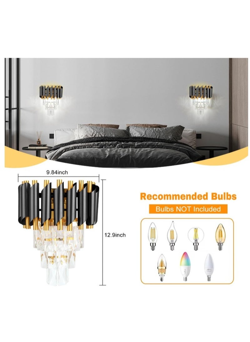 ALMIFTAH Modern Luxury Black and Gold Crystal Wall Lamp – Elegant LED Wall Sconce Light Fixture for Bedroom, Living Room, Hallway, and Hotel Décor – Contemporary Decorative Indoor Lighting - Image 2