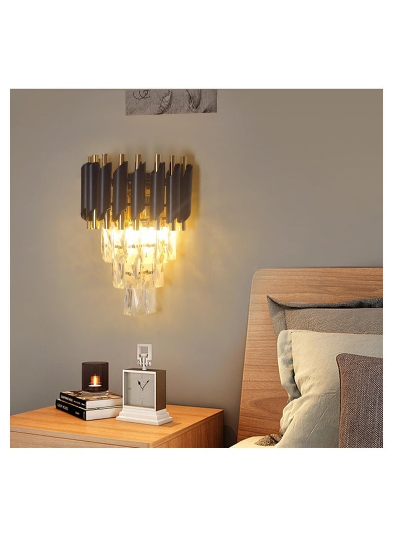 ALMIFTAH Modern Luxury Black and Gold Crystal Wall Lamp – Elegant LED Wall Sconce Light Fixture for Bedroom, Living Room, Hallway, and Hotel Décor – Contemporary Decorative Indoor Lighting - Image 3
