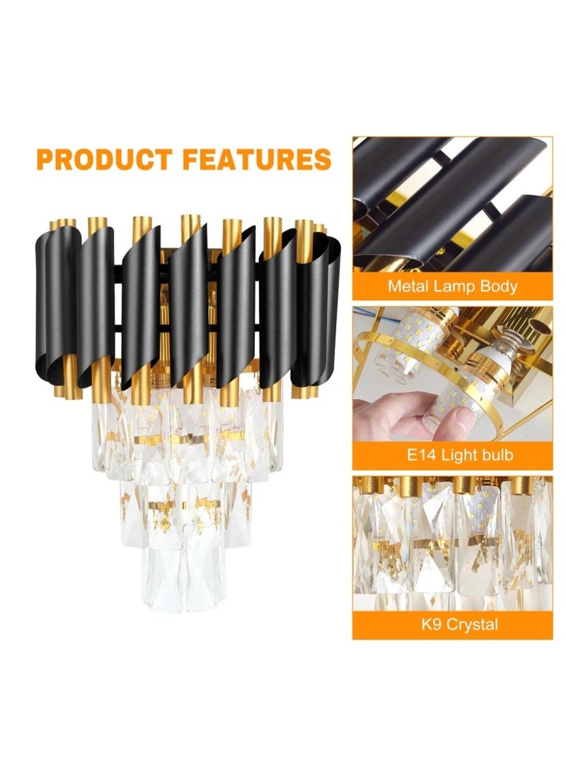 ALMIFTAH Modern Luxury Black and Gold Crystal Wall Lamp – Elegant LED Wall Sconce Light Fixture for Bedroom, Living Room, Hallway, and Hotel Décor – Contemporary Decorative Indoor Lighting - Image 5