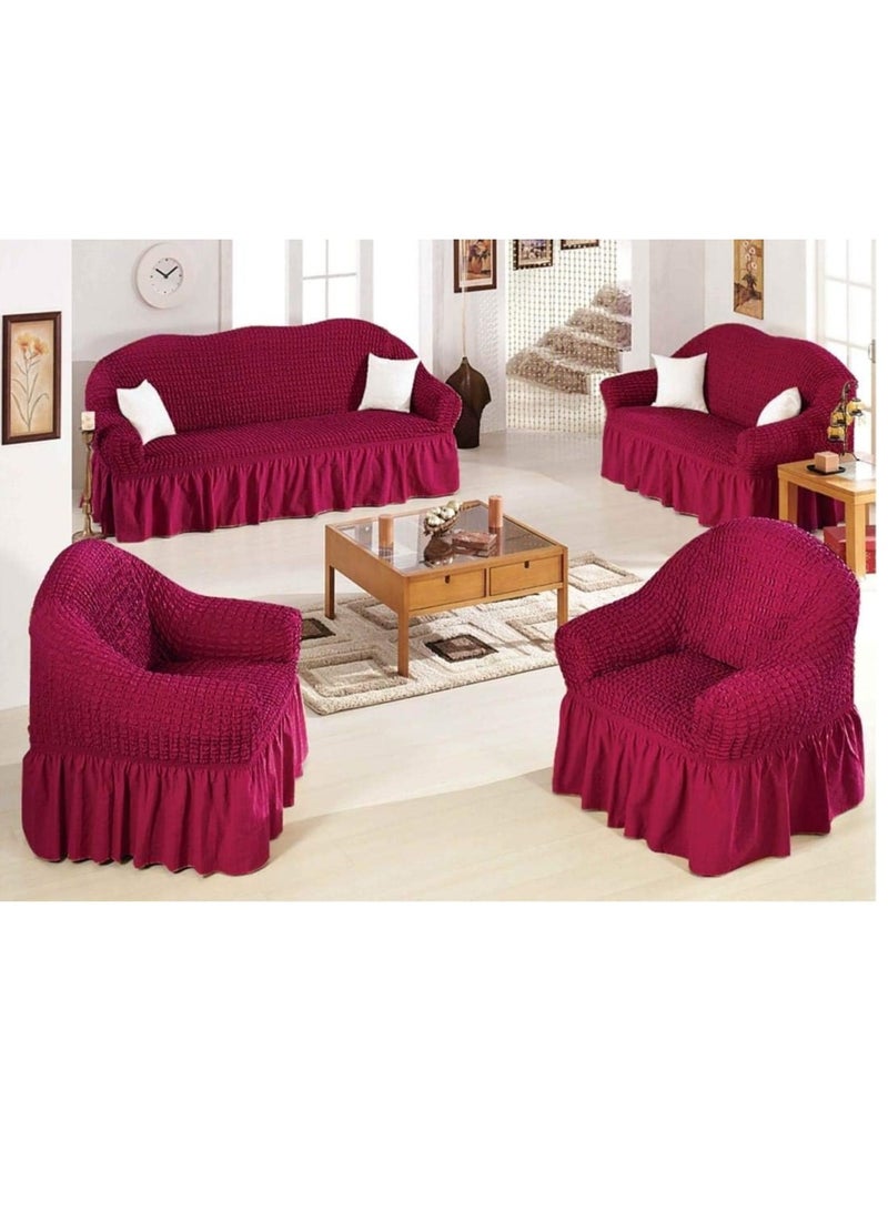 Premium Stretch Cotton Sofa Cover Set (3+2+1 Seater) – Universal Fit with Skirted Design – Elegant & Protective Furniture Slipcovers