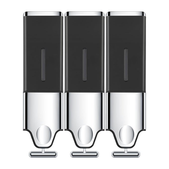 3IN1 QUADRATE DISPENSERS FOR THE SHOWERSHOWER SOAP DISPENSERCONDITIONER DISPENSER SHAMPOO DISPENSERNO DRILLED WALL MOUNTED DISTRIBUTORHOTELBATHROOMHOME TRIPLE BLACK