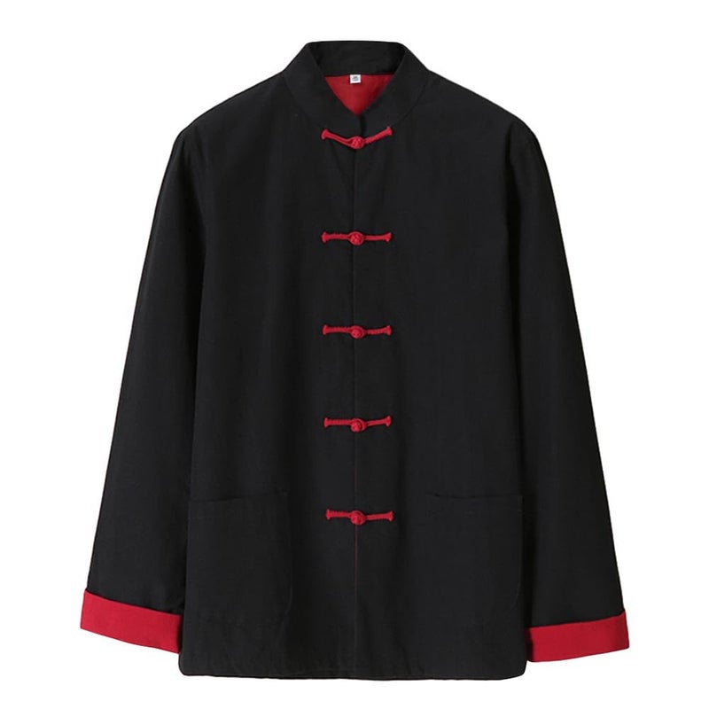 ZooBoo Mens Martial Arts Kung Fu Jacket Tang Suit (Black+Red, XL) - Image 1
