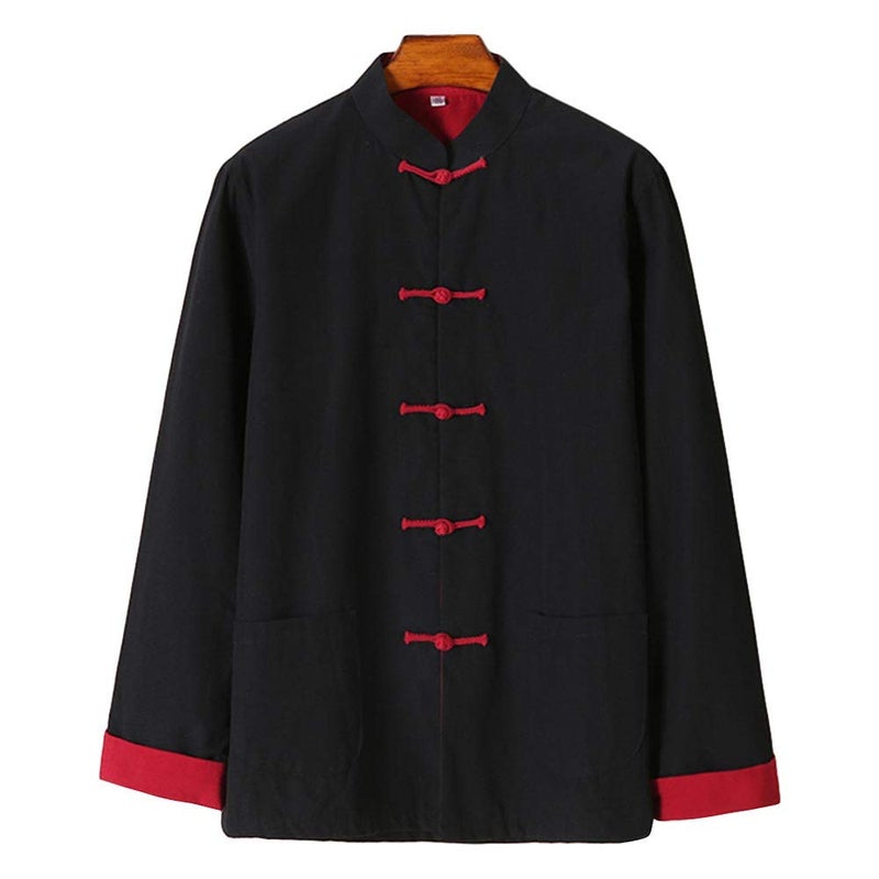 ZooBoo Mens Martial Arts Kung Fu Jacket Tang Suit (Black+Red, XL) - Image 2