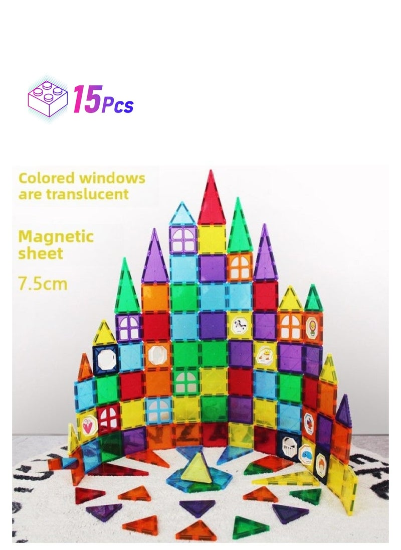 Color Window Magnetic Piece Building Blocks Children's Educational Toys Transparent Construction Piece Assembled Boys And Girls 61 Gifts Wholesale-Specifications:15-piece Experience Pack (square 10 + Triangle 5)  - Image 1
