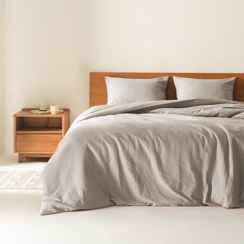 Comfort Spaces Taupe Queen Comforter Set - 3 Pieces Breathable Dotted Weave Texture Comforter Sets, Modern Farmhouse Boho Comforter & Shams, All Season Microfiber Queen Bed Set, Full/Queen - Image 1