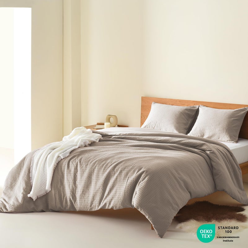 Comfort Spaces Taupe Queen Comforter Set - 3 Pieces Breathable Dotted Weave Texture Comforter Sets, Modern Farmhouse Boho Comforter & Shams, All Season Microfiber Queen Bed Set, Full/Queen - Image 2