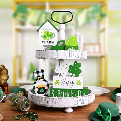 ASPMIZ St Patricks Day Decorations, Green Truck Shamrock Decorations with Gnome Wooden Block Sign, St Patricks Day Decor for Tiered Tray, Mantle, Desk, Bookshelf, Farmhouse Rustic Wooden Decor, Gift - Image 4
