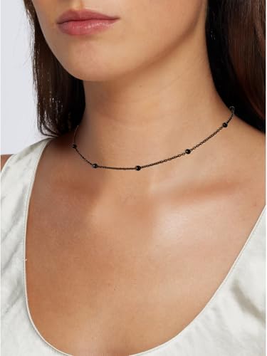FOCALOOK Satellite Choker Necklaces for Women, Black Metal Beaded Chain Dainty Boho Short Stacked Necklace Thin Black Chain - Image 3