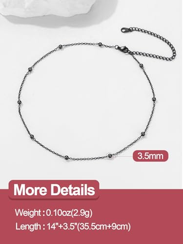 FOCALOOK Satellite Choker Necklaces for Women, Black Metal Beaded Chain Dainty Boho Short Stacked Necklace Thin Black Chain - Image 5