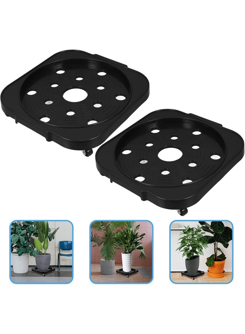 Sumkyle 2 Pack Rolling Plant Stand with Wheels Square Plant Cart Roller Stand 150 kg Heavy Duty Plant Base Stand Cart with Metal Lockable Casters for Large Flower Pots Indoor Outdoor Patio - Image 1