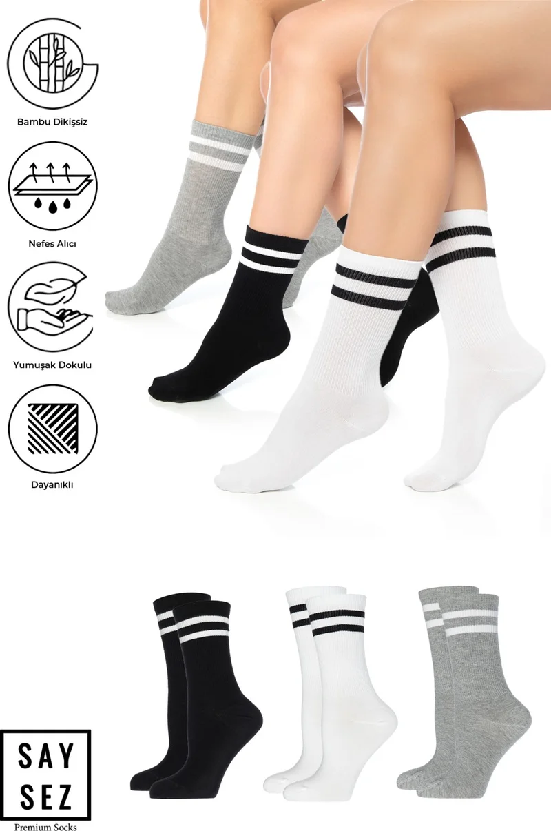 سايسيز Bamboo Unisex Tennis College Striped Premium Seamless Socks 3 Pack / Sports - Daily Use
