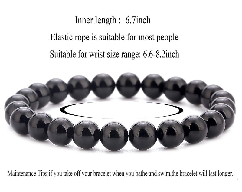 Hamoery Men Women 8mm Natural Stone Lava Rock Diffuser Bracelet Elastic Yoga Agate Beads Bracelet Bangle - Image 3